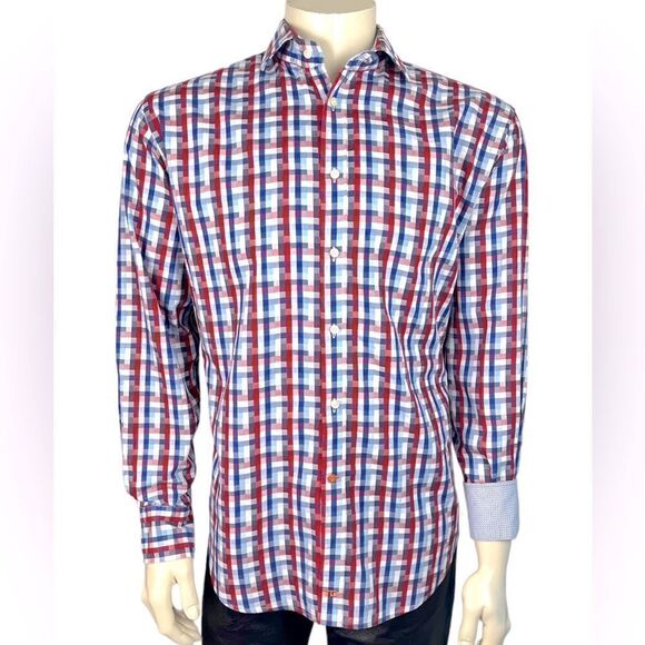 Stunning Thomas Dean Plaid L/S Casual Dress Shirt Like New Condition Size Large - Picture 5 of 9